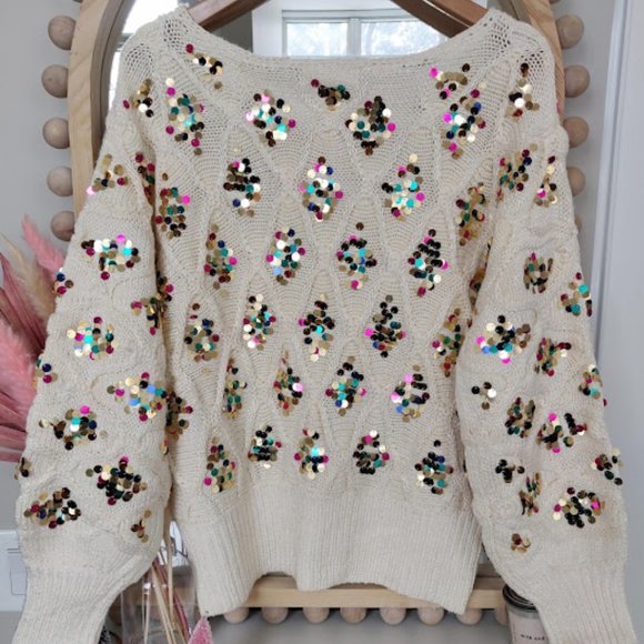 SOLD 💫HOST PICK 💫Anthropologie Lara Sequin Sweater Sz. M - Picture 4 of 8